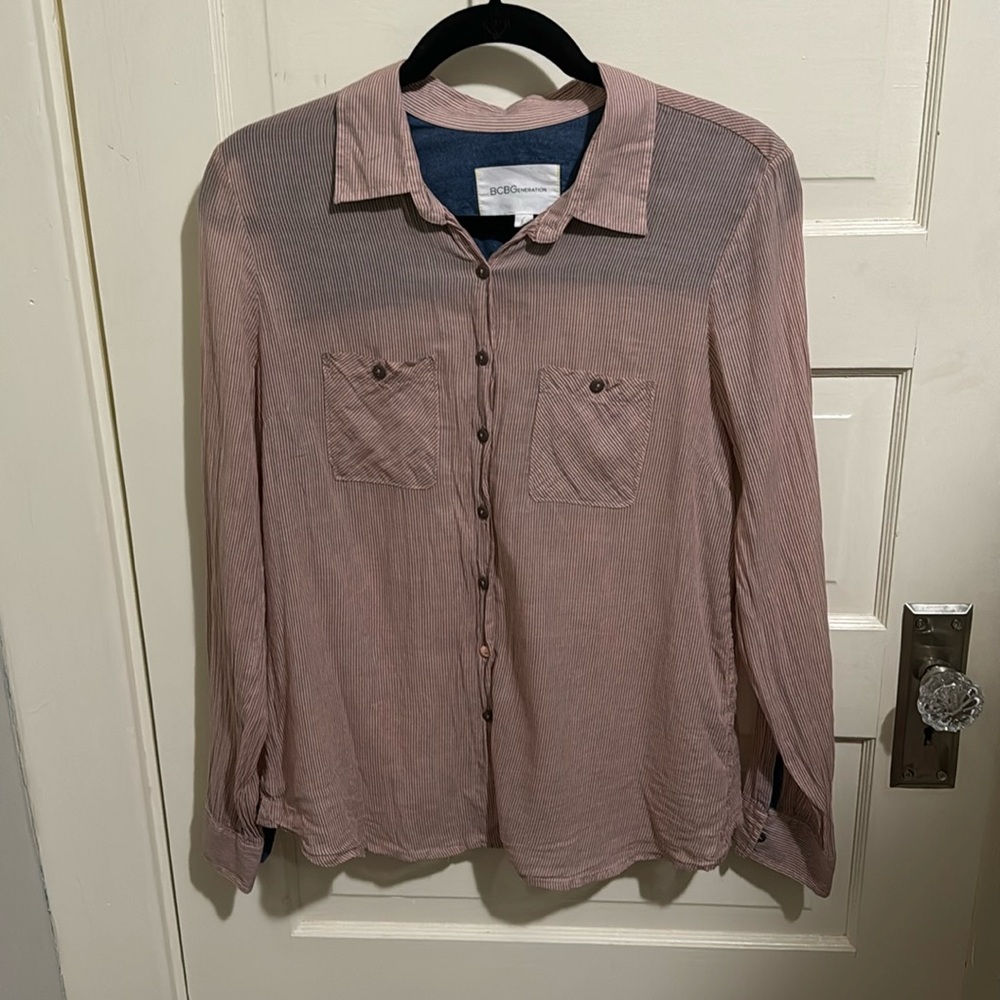 Bcbgeneration Striped Button Down Long Sleeve Shi… - image 1